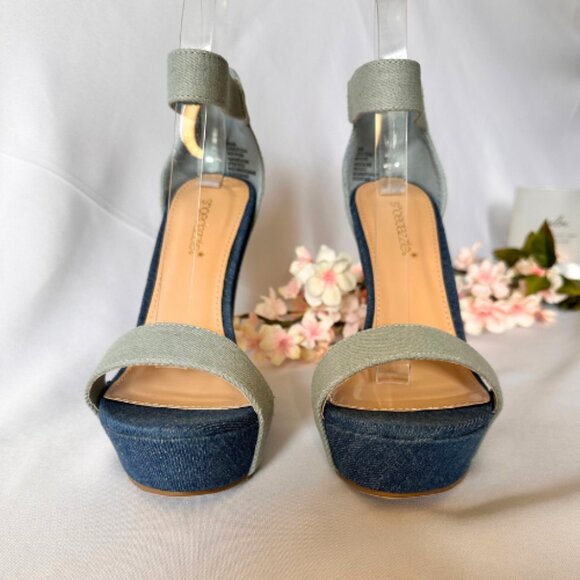 Denim Platform Wedge Sandals - Picture 4 of 9